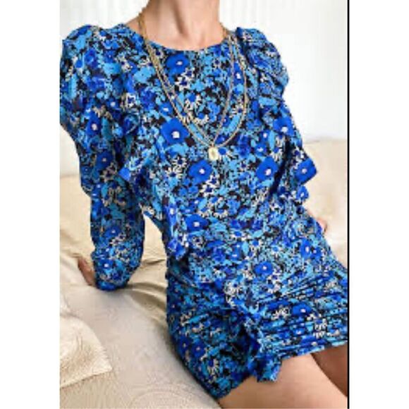 🦋 ZARA Blogger Favorite Draped Romantic Ruffle Ruching Keyhole Floral Mini Dress - Picture 5 of 16